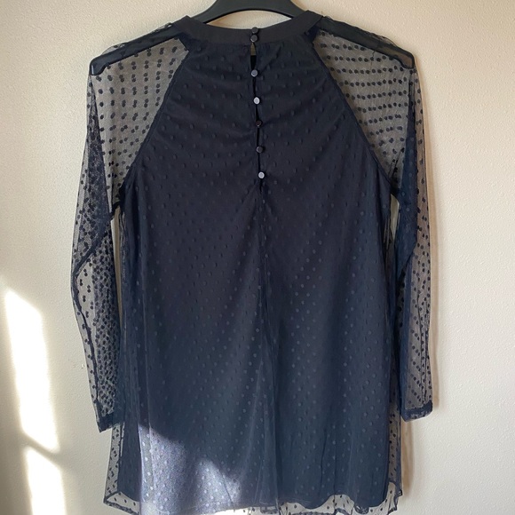 🖤 Black Swing Minidress with Sheer Dot Overlay - Picture 2 of 9